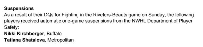 NWHL Suspensions